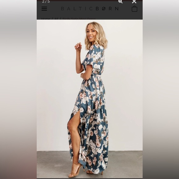 Baltic Born Sicily Satin Maxi Muted Yellow Floral Dress - Picture 6 of 7